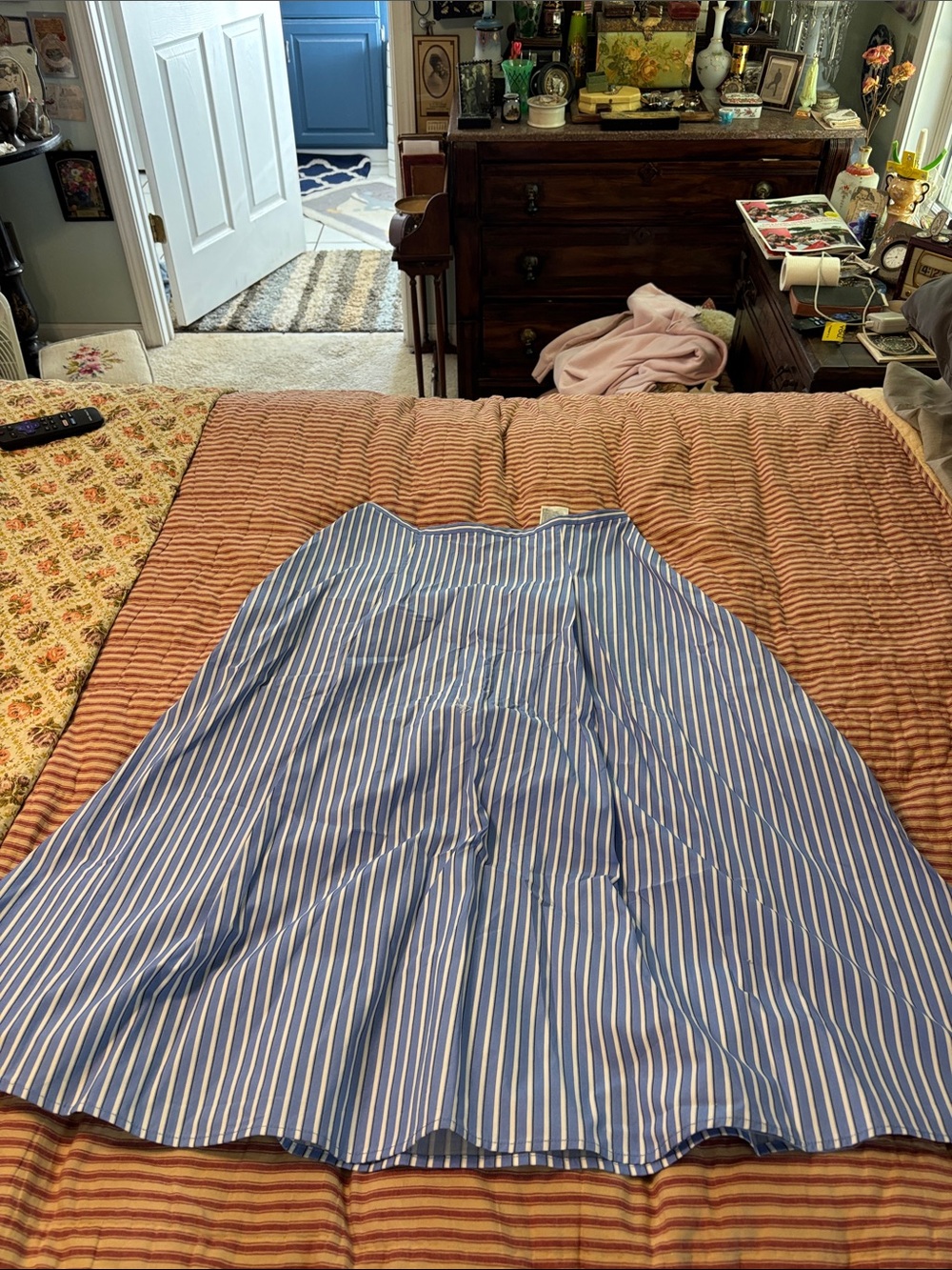 H&M Blue and White Striped Skater Circle Skirt